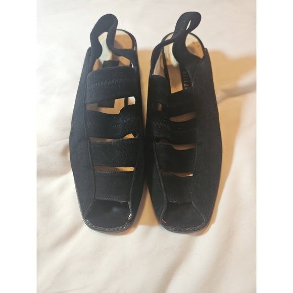 Stuart Weitzman Spando Black Nubuck Suede Slingback Wedges 7.5 AA - Picture 1 of 7